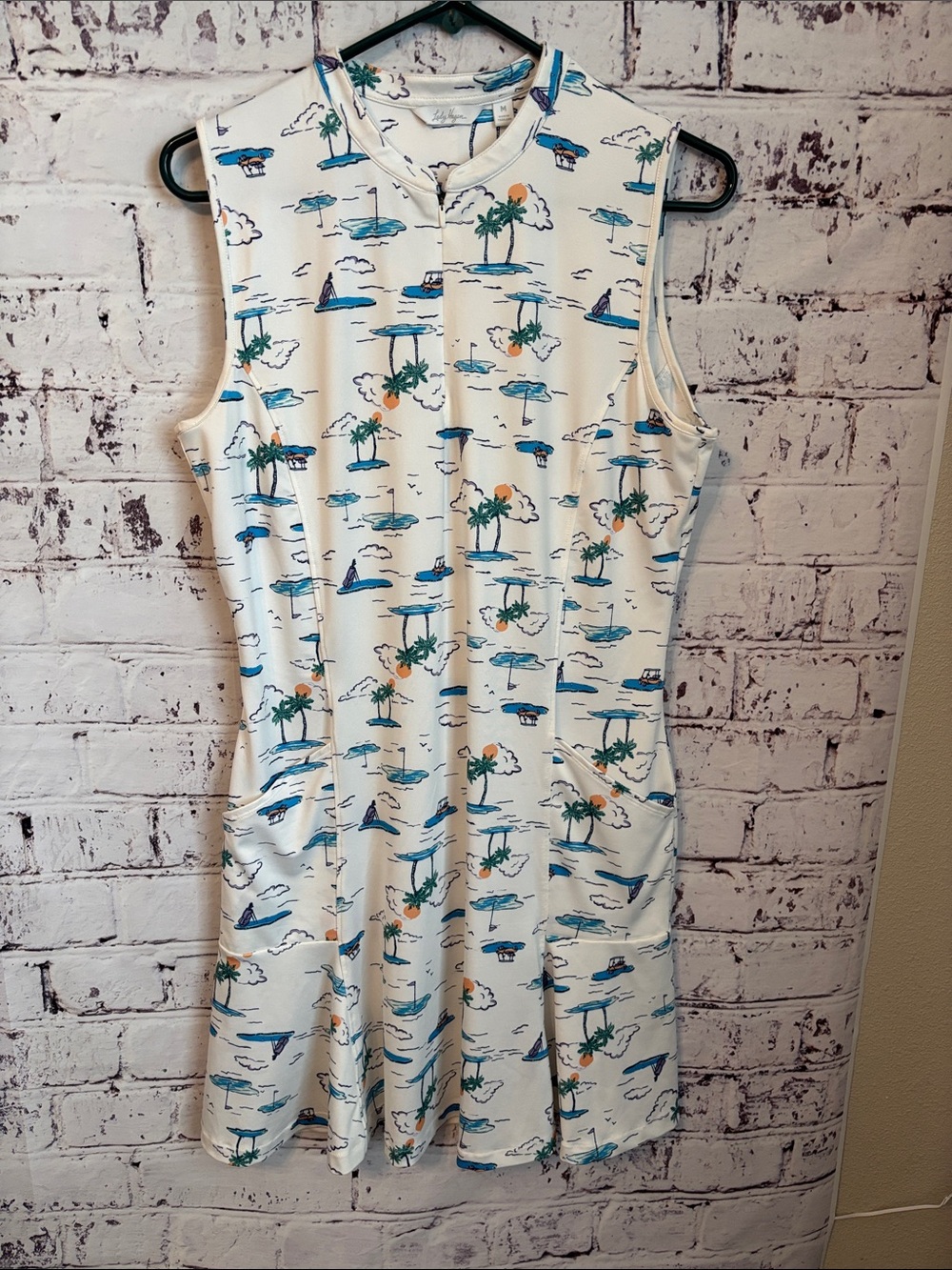 Lady Hagen White Dress with Blue Waves & Green Palms